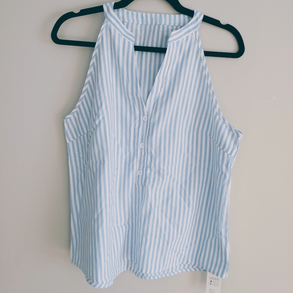 CUPSHE Women's Sleeveless Striped Summer V-Neck Top Half-Button Placket - Picture 2 of 12